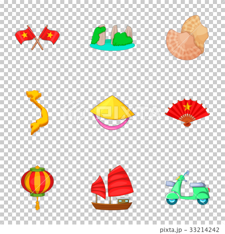 Typical Vietnam icons set, cartoon style Typical Vietnam icons set, cartoon style 33214242