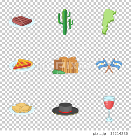 Typical Argentina icons set, cartoon style Typical Argentina icons set, cartoon style 33214286
