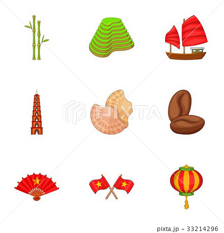 Vietnam icons set, cartoon style 33214296