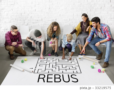 Group of people brainstorming about enigma concept Group of people brainstorming about enigma concept 33219575