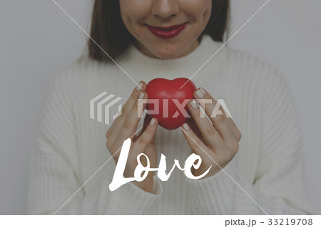 Woman Holding Heart Love Amor Affection Word Graphic 33219708