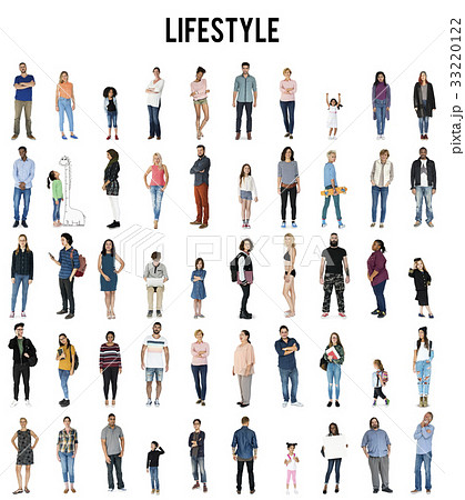 Various of diversity people full body set standing with smiling on background 33220122