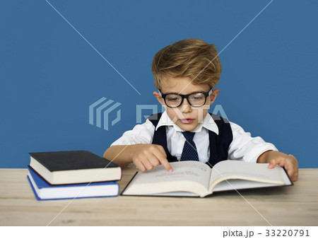 Little Boy Businessman Working Busy 33220791