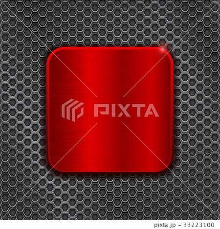 Red square plate on metal perforated background 33223100
