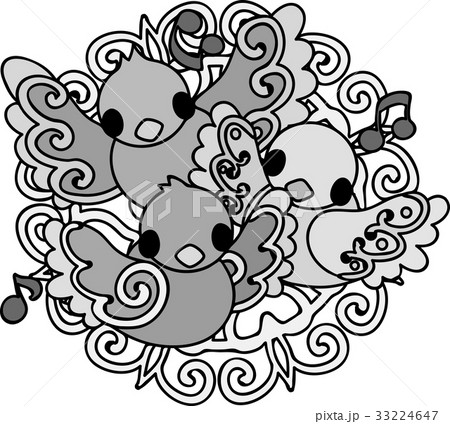 不思議な模様の可愛い小鳥のイラストのイラスト素材