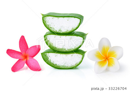 Aloe vera and frangipani flower on a white 33226704
