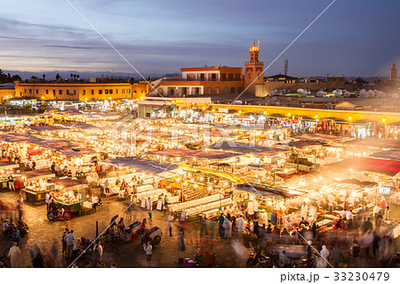 Jamaa el Fna market square in sunset, Marrakesh 33230479