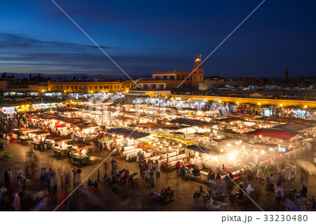 Jamaa el Fna market square at dusk, Marrakesh 33230480
