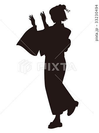 シルエット 浴衣の女性 盆踊り 祭り ゆかた姿 踊る女性のイラスト素材