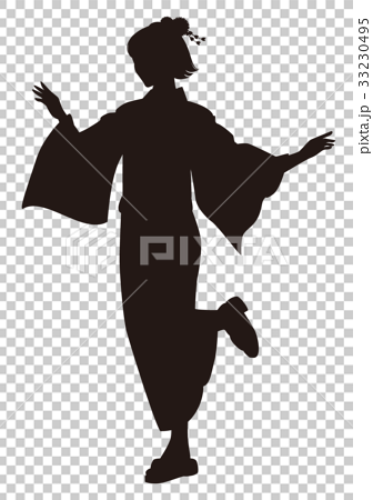 シルエット 浴衣の女性 盆踊り 祭り ゆかた姿 走る女性のイラスト素材