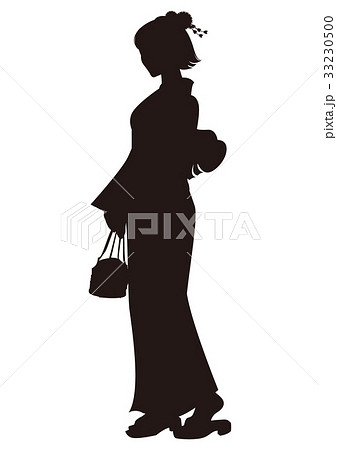 シルエット 浴衣の女性 盆踊り 祭り ゆかた姿 立っている女性のイラスト素材