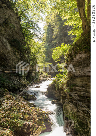 The fabulous Vintgar Gorge in Slovenia near lake 33230526
