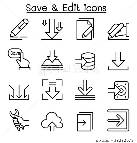 Save & Edit Data icon set in thin line style 33232075