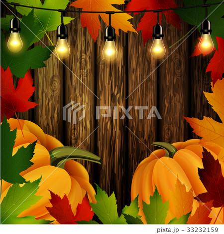 Autumn leaves frame and pumpkins on wooden texture Autumn leaves frame and pumpkins on wooden texture 33232159