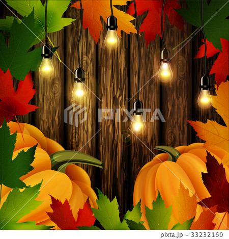 Autumn leaves frame and pumpkins on wooden texture Autumn leaves frame and pumpkins on wooden texture 33232160