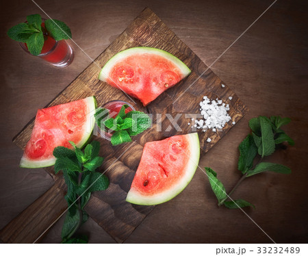 watermelon drink watermelon pieces in a rustic 33232489