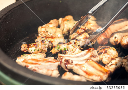 meat recipes, food and picnic concept - closeup on meat recipes, food and picnic concept - closeup on 33235086