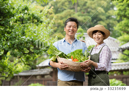 農業 ミドル 夫婦 野菜 農家 イメージの写真素材