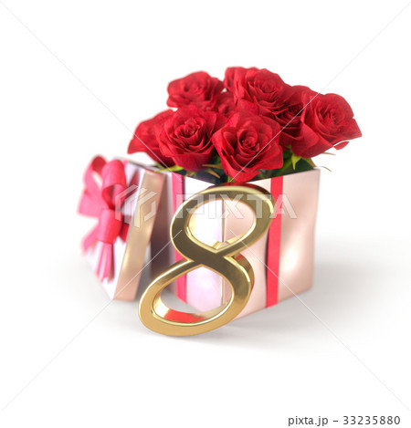birthday concept with red roses in gift isolated 33235880