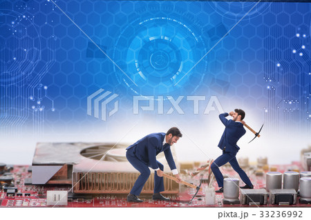 Cryptocurrency concept with businessman mining 33236992