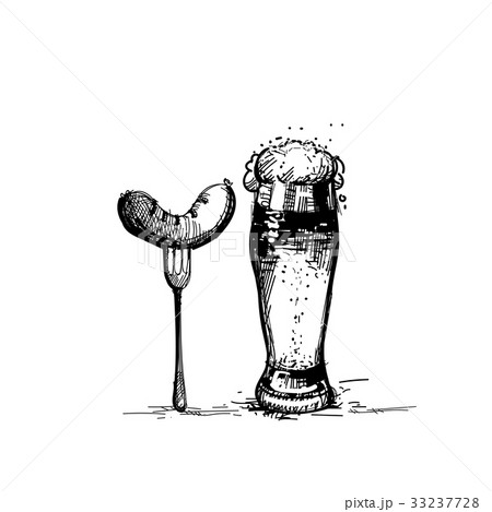 Beer Glass With Sausage Sketch Oktoberfest 33237728