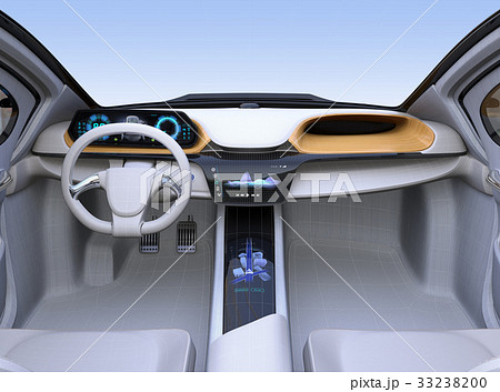 ワイヤーフレーム付きの電気自動車のインパネイメージのイラスト素材