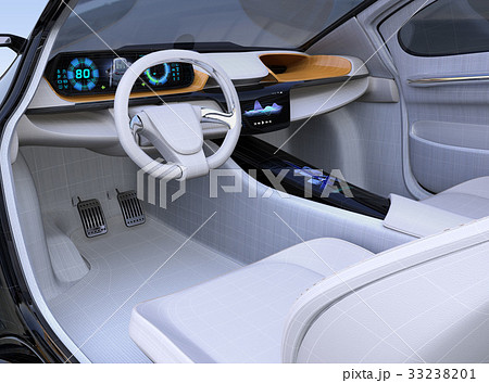 ワイヤーフレーム付きの電気自動車のインパネイメージのイラスト素材