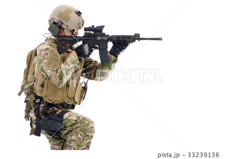 Soldier holding rifle or sniper and ready to shot Soldier holding rifle or sniper and ready to shot 33239136