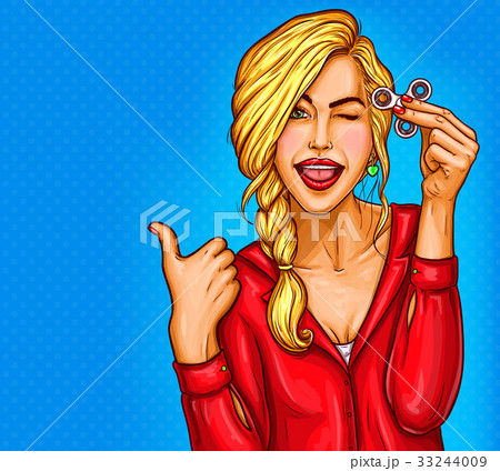 Vector pop art illustration of a beautiful young 33244009