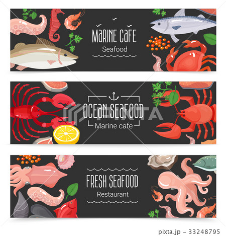 Fresh Seafood 3 Banners Set   33248795