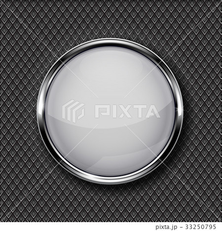 White glass button with chrome frame on metal 33250795
