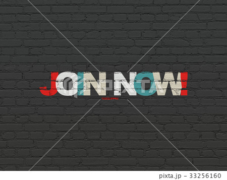 Social media concept: Join now! on wall background 33256160