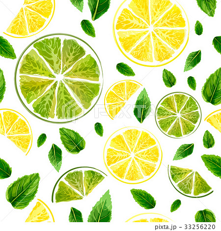 Seamless Pattern Lime Lemon And Mintのイラスト素材