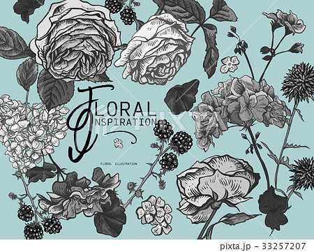 Vector monochrome vintage floral greeting card Vector monochrome vintage floral greeting card 33257207