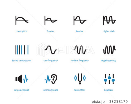 Music and audio types duotone icons on white Music and audio types duotone icons on white 33258179