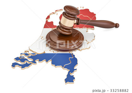Wooden Gavel on map of Netherlands, 3D rendering 33258882
