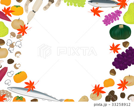 秋 食材 やさい 魚 果物 イラスト フレームのイラスト素材