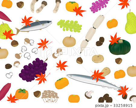 秋 食材 やさい 魚 果物 イラスト 背景のイラスト素材