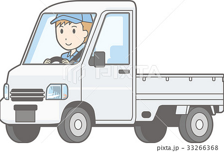 軽自動車トラックを男性が運転しているイラストのイラスト素材
