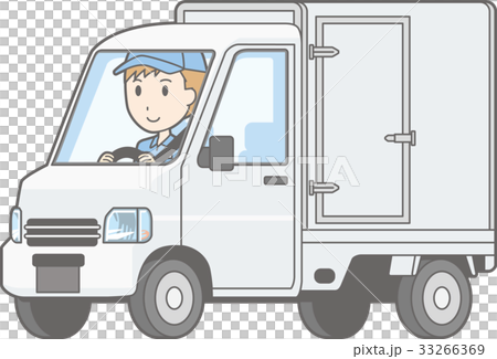 軽自動車保冷車を男性が運転しているイラストのイラスト素材
