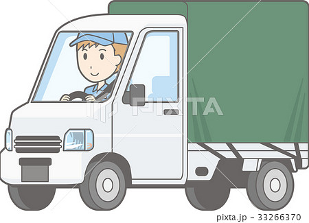 幌付き軽自動車トラックを男性が運転しているイラストのイラスト素材