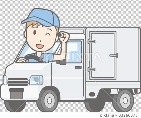 Illustration where a man riding a mini-car heat insulation car is posing 33266373