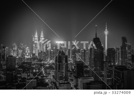 Black and white of Kuala lumpur city skyline Black and white of Kuala lumpur city skyline 33274009
