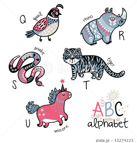 Animals alphabet Q - U for children 33274225