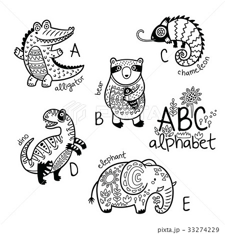 Animals alphabet A - E for children. Vector 33274229