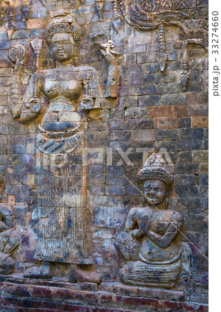 Cambodia. Siem Reap. Carved stone patterns on temp Cambodia. Siem Reap. Carved stone patterns on temp 33274660