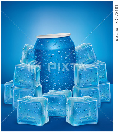Blue Aluminum Tin Cans in ice cubes 33278181