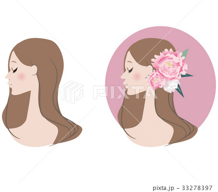 花をつけた女性の横顔のイラストのイラスト素材