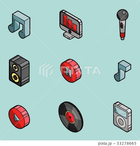 Music color outline isometric icons Music color outline isometric icons 33278665