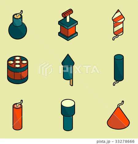 Pyrotechnics color outline isometric icons 33278666
